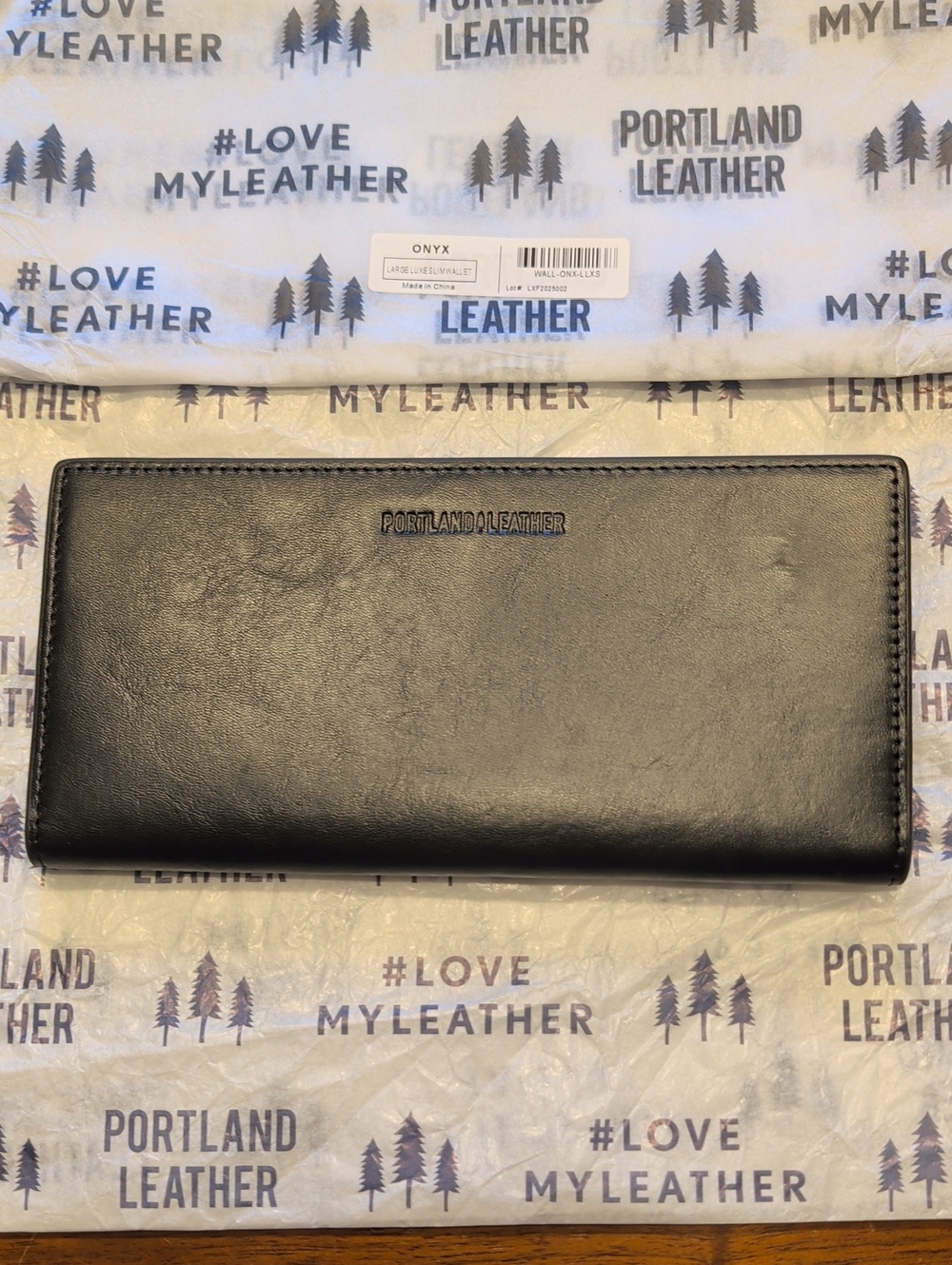 Portland Leather Large Luxe Slim Wallet Onyx New